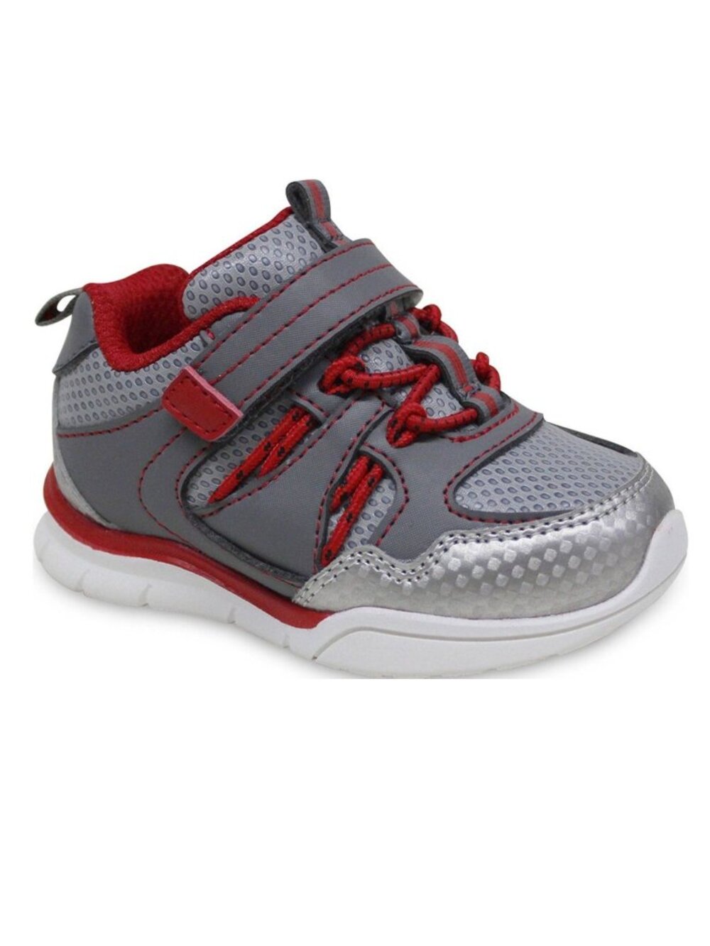 Athletic Works Infant Boys Size 3 Shoes Athletic Dual-Fit Memory Foam Gray Red